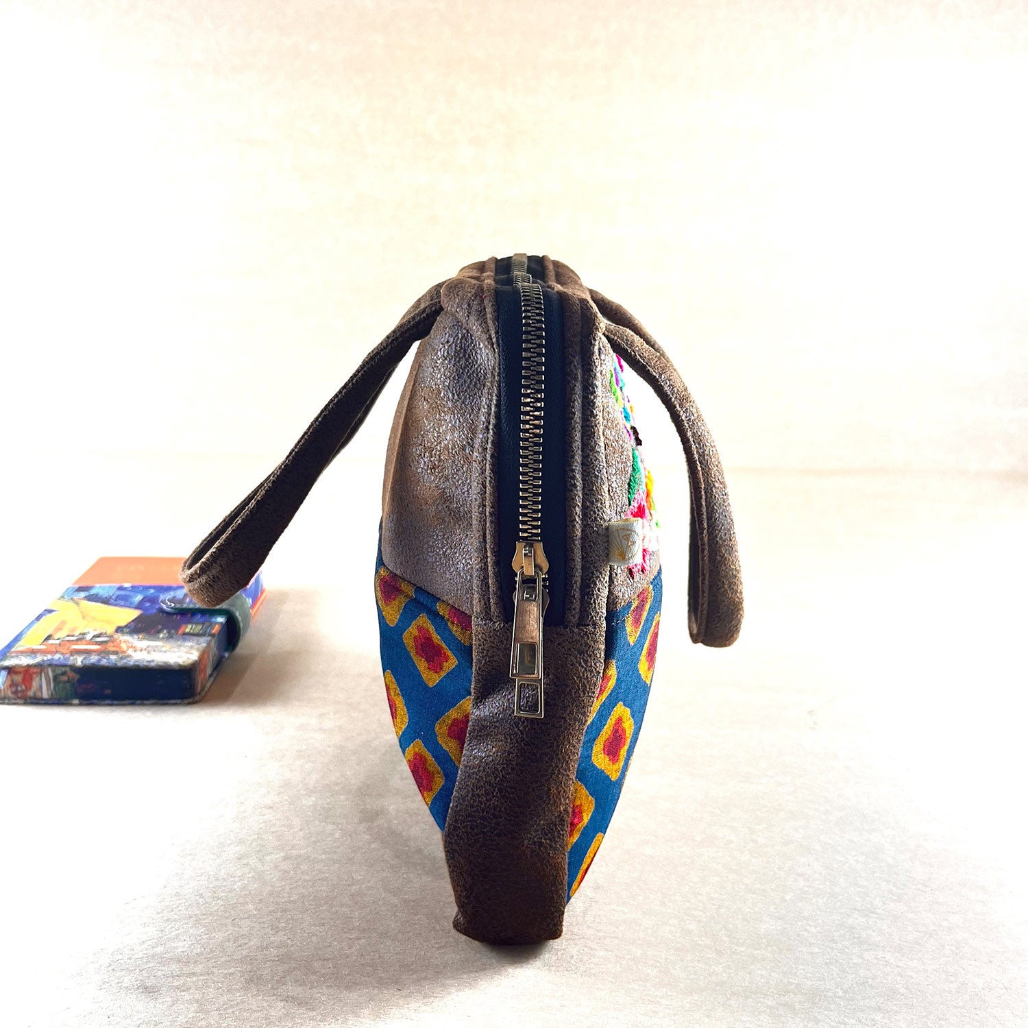 Fresh Dazzle Suede Leather Finish Floral Embroidery Handbag / Shoulder Bag - 8 x 10 x 11 inches | Peacoy