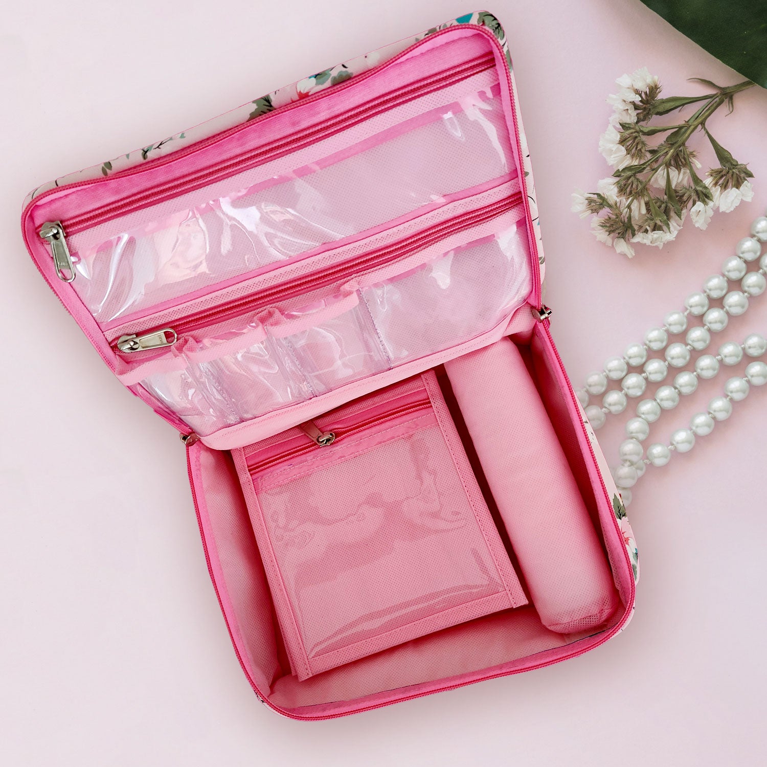 Makeup Jewellery Kit Organizer Locker Box Organizer Pouch for Necklaces Earring Ring Cosmetic Travel Storage Case for Women Girls Pink