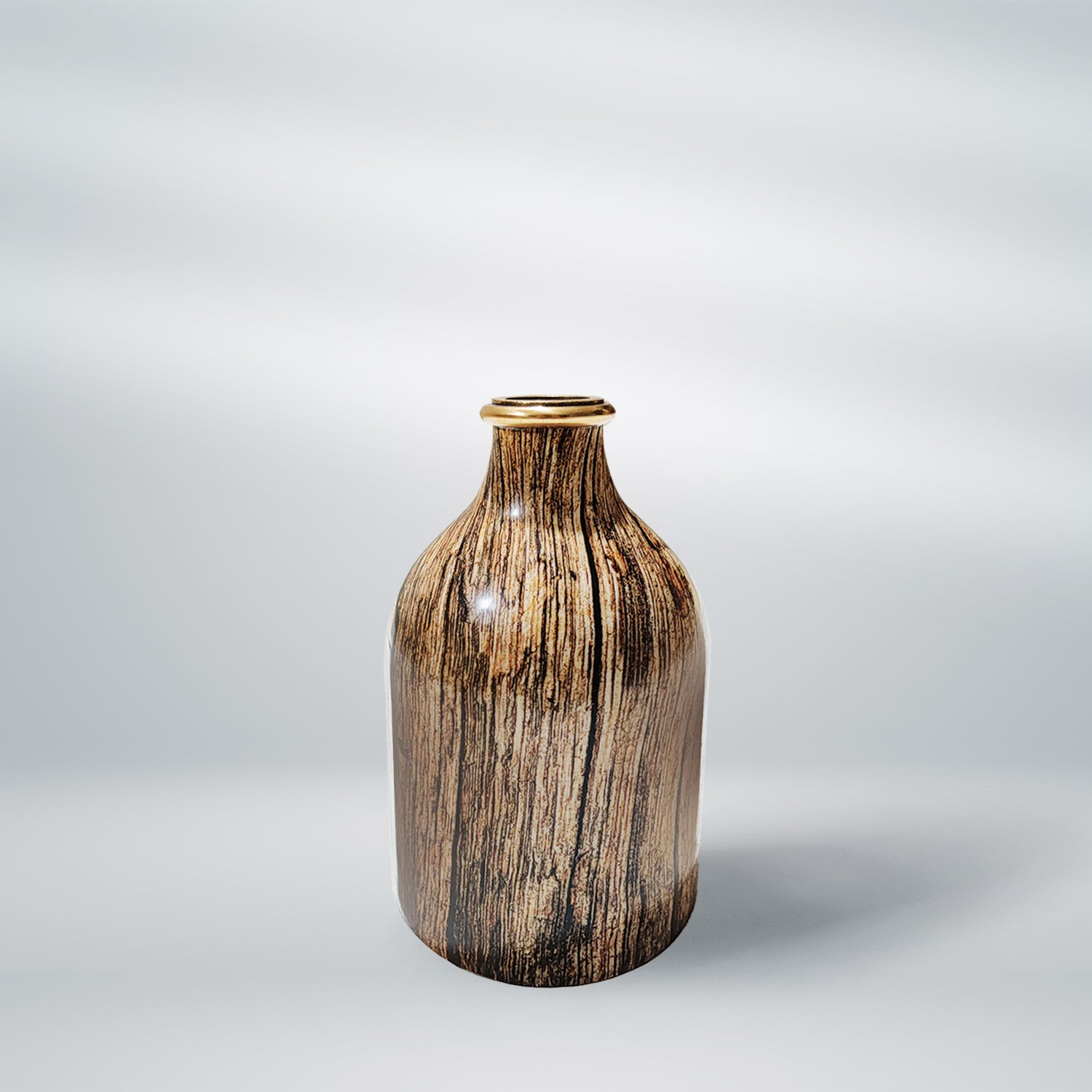 Wise Brown Wooden Look Aluminium Metal Flower Vase - 9 x 5 inches | Peacoy