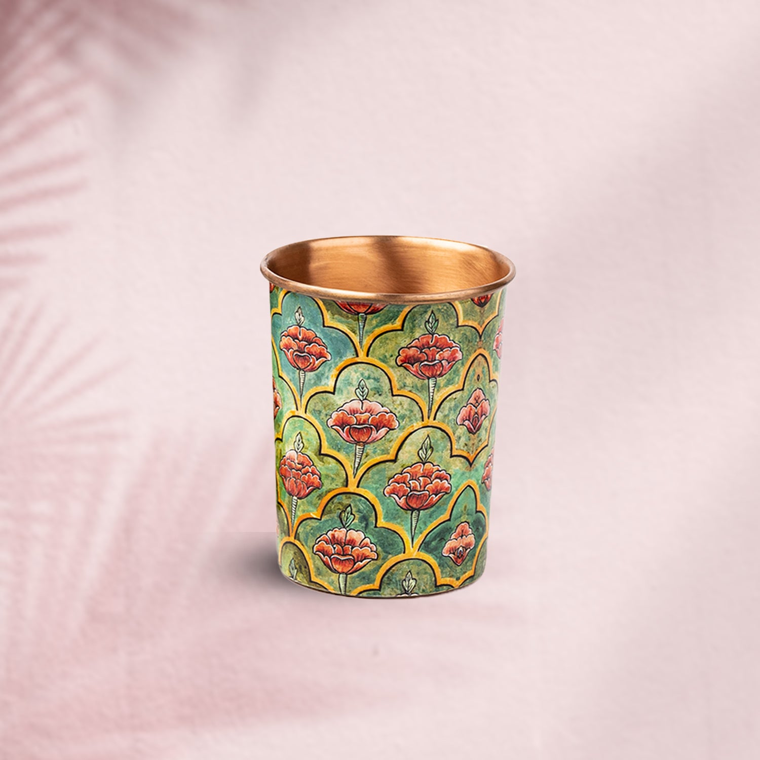 Green & Red Floral 100% Pure Copper Jug with Glass - 1500 ml