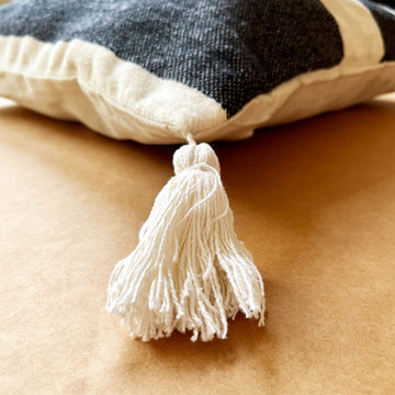 White & Black Pure Cotton Cushion Cover with Tassels- 18 x 18 inches