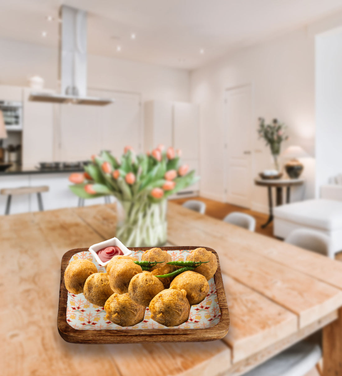 Artistic Florals Square Mango Wood Platter With Enamel Finish - 10 x 10 inches | Peacoy