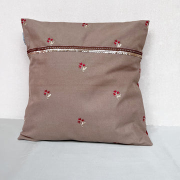 Traditional & Stylish Beige Cushion Cover - 16 x 16 inches | Heavy Silk Polyester with Pure Casement Cotton Back with Zipper