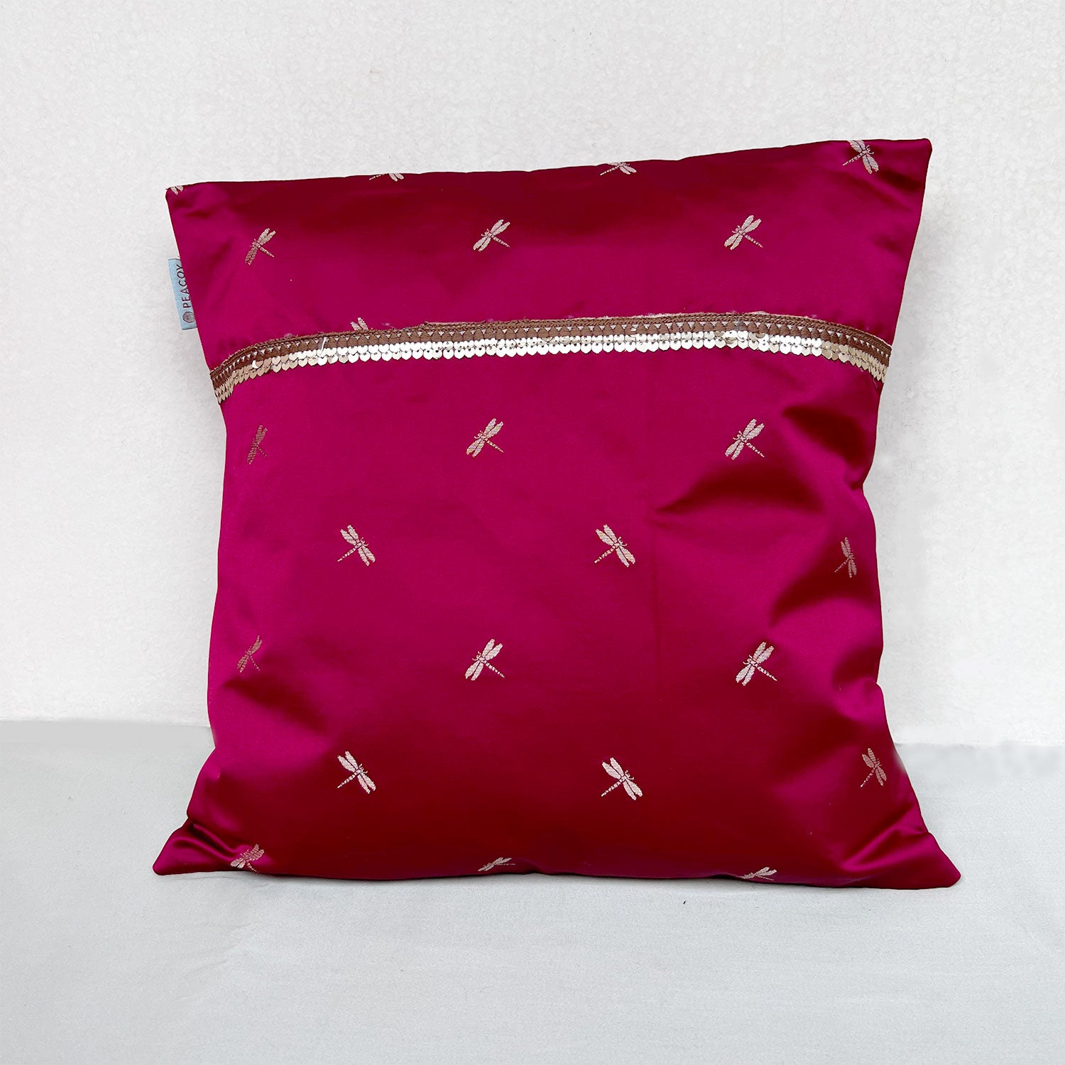 Authentic Maroon Red Cushion Cover - 16 x 16 inches | Heavy Silk Polyester with Pure Casement Cotton Back with Zipper