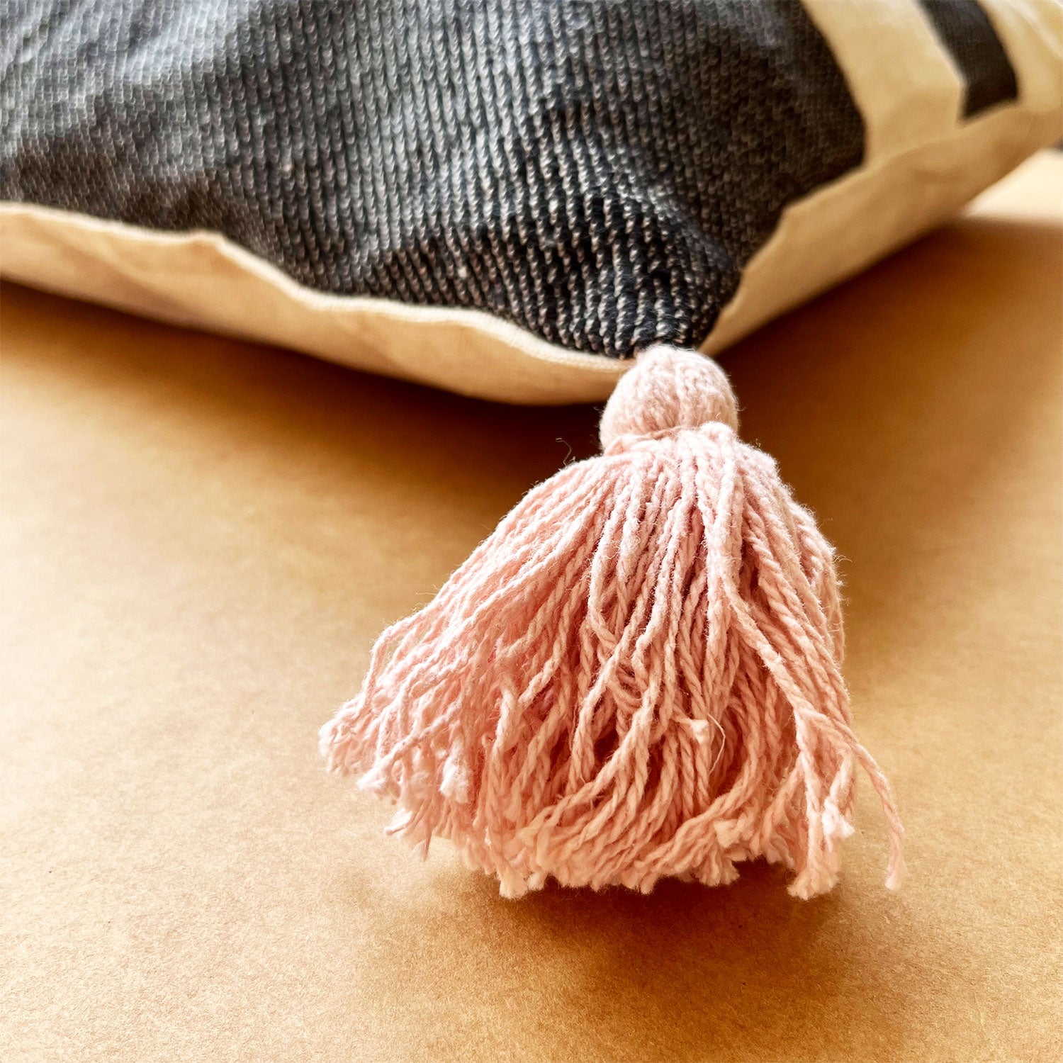 White & Black Pure Cotton Cushion Cover with Tassels- 18 x 18 inches