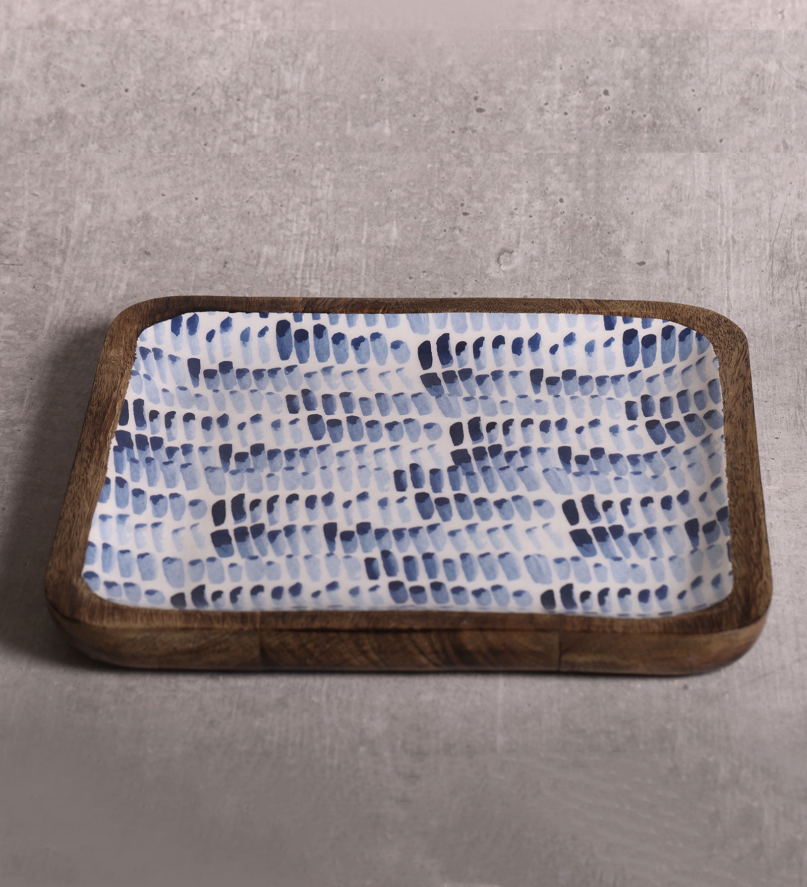 Brush Paint Blue Square Mango Wood Platter - 10 x 10 inches | Peacoy