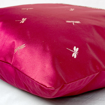 Authentic Maroon Red Cushion Cover - 16 x 16 inches | Heavy Silk Polyester with Pure Casement Cotton Back with Zipper