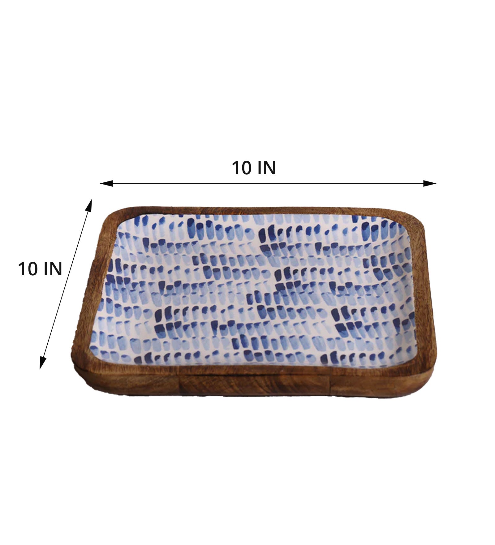 Brush Paint Blue Square Mango Wood Platter - 10 x 10 inches | Peacoy