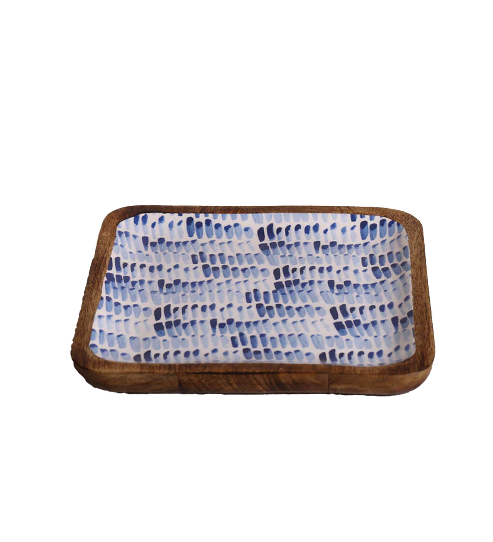 Brush Paint Blue Square Mango Wood Platter - 10 x 10 inches | Peacoy