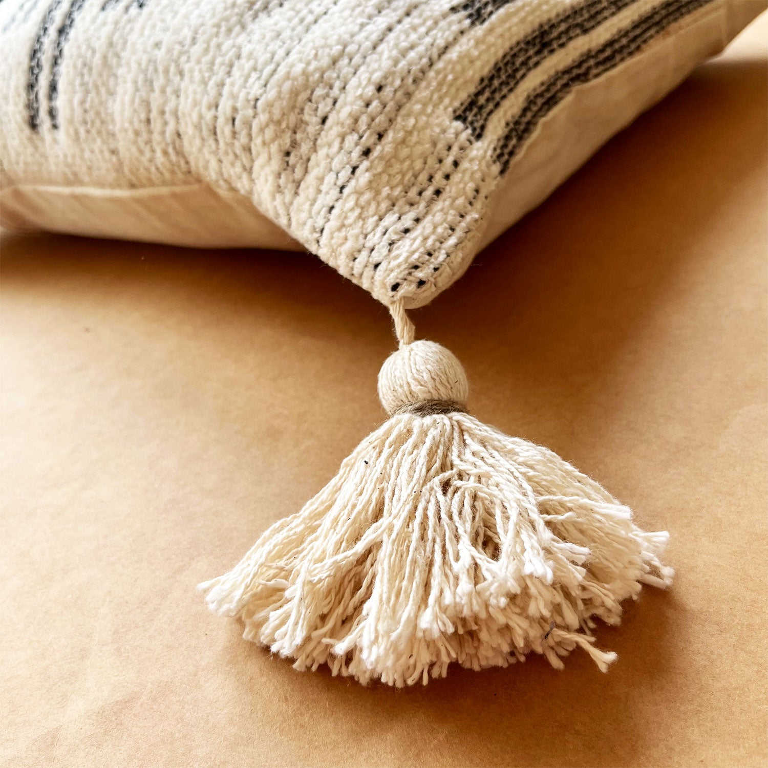 White with Black Lines Pure Cotton Cushion Cover - 18 x 18 inches