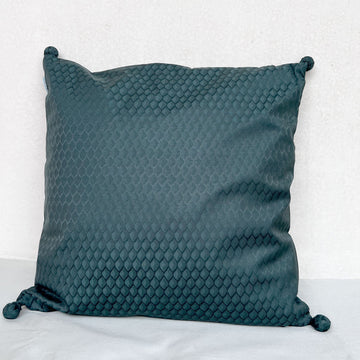 Stylish Green Cushion Cover - 16 x 16 inches | Heavy Silk Polyester with Pure Casement Cotton Back with Zipper