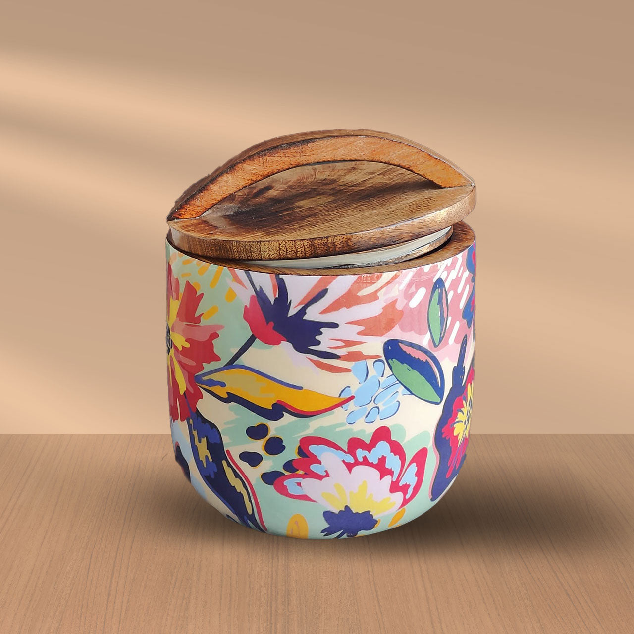 Abstract Floral Mango Wood Airtight Canister | Storage Jar