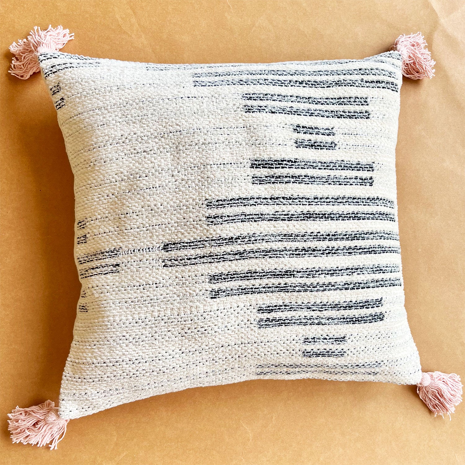 White with Black Lines Pure Cotton Cushion Cover - 18 x 18 inches