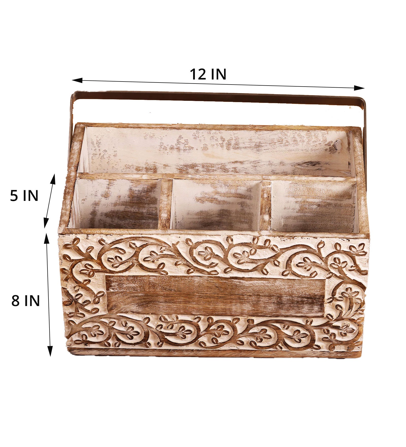 Mango Wood Artistic Handcrafted Multi Purpose Organizer - 12 x 8 x 6 inches | Peacoy