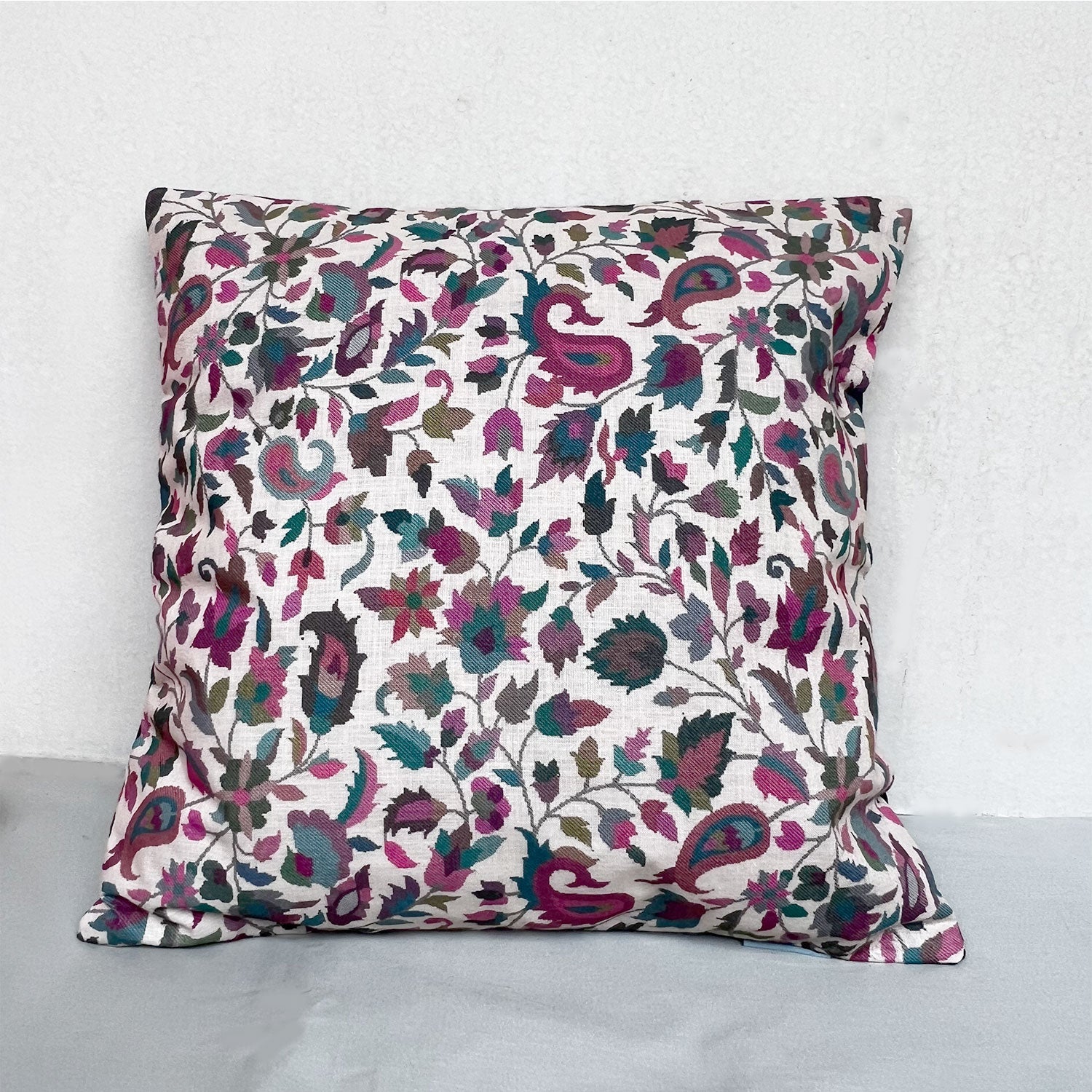 Floral Printed Pink Pure Cotton Cushion Cover - 16 x 16 inches