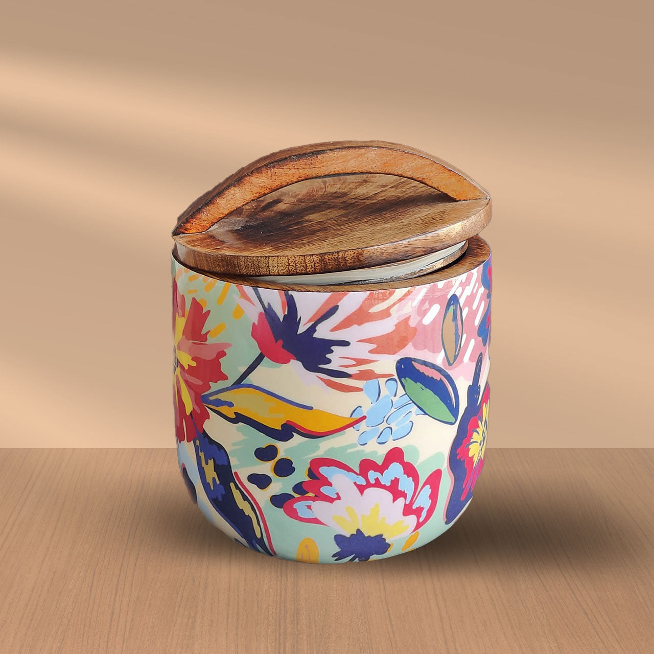Abstract Floral Mango Wood Airtight Canister | Storage Jar