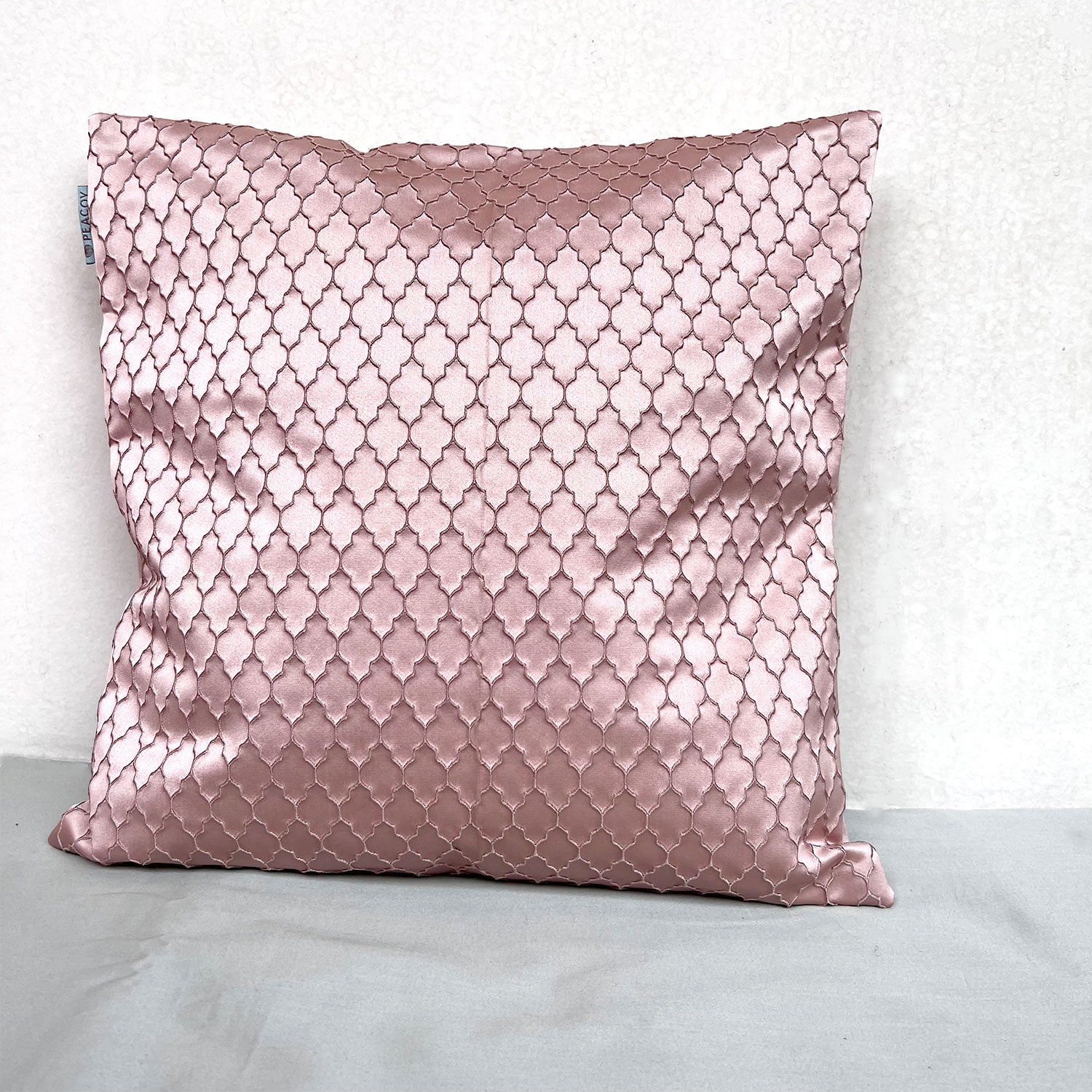 Light Beige Golden Cushion Cover - 16 x 16 inches | Heavy Silk Polyester with Pure Casement Cotton Back Side