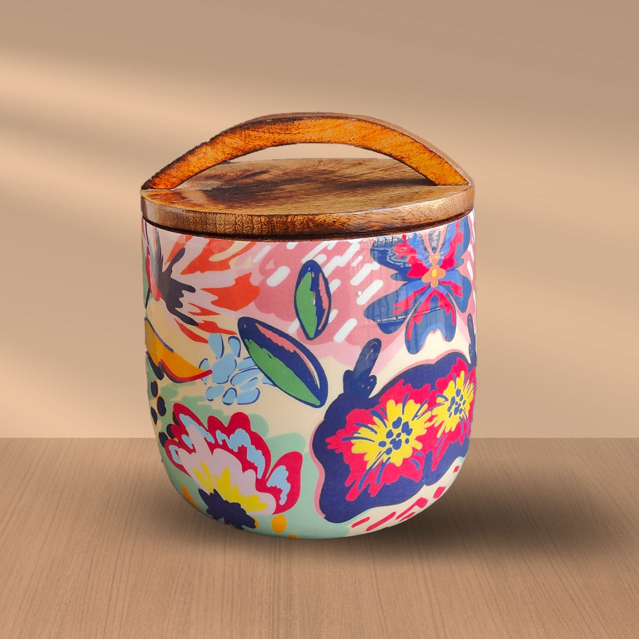 Abstract Floral Mango Wood Airtight Canister | Storage Jar