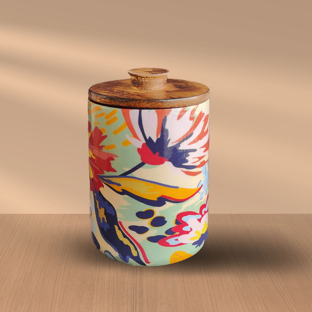 Abstract Floral Mango Wood Airtight Canister | Storage Jar