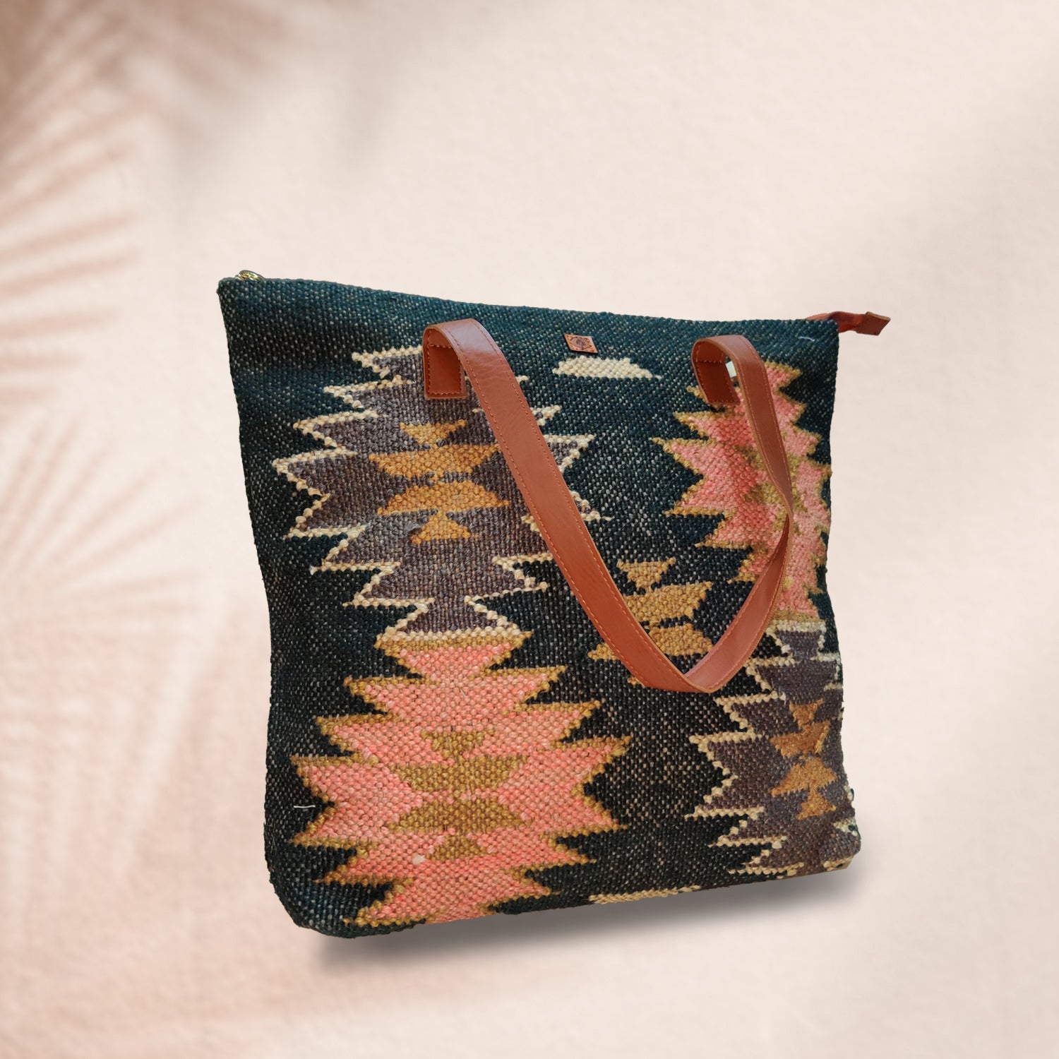 Aesthetic Fashion Kilim Jute & Cotton Handbag / Shoulder Bag - 16 x 15 x 5 inches | Peacoy