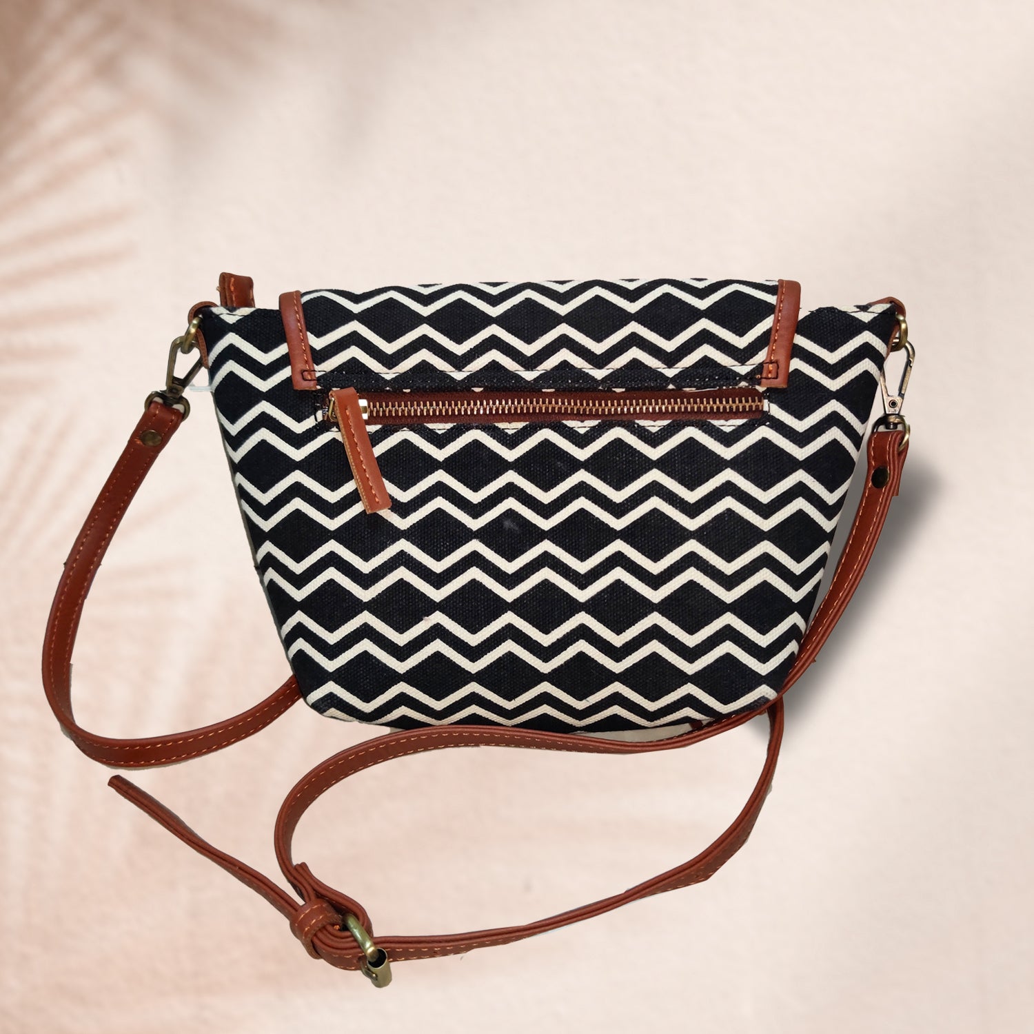 Chic Love Black & White Sustainable 100 % Cotton Sling Bag - 11 x 7 x 2 inches | Peacoy