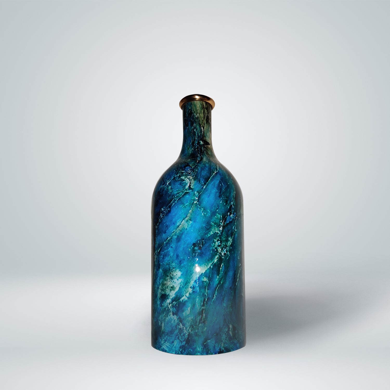 Aqua Blue Marble Look Metal Flask Vase - 14 Inches x 5 Inches | Peacoy