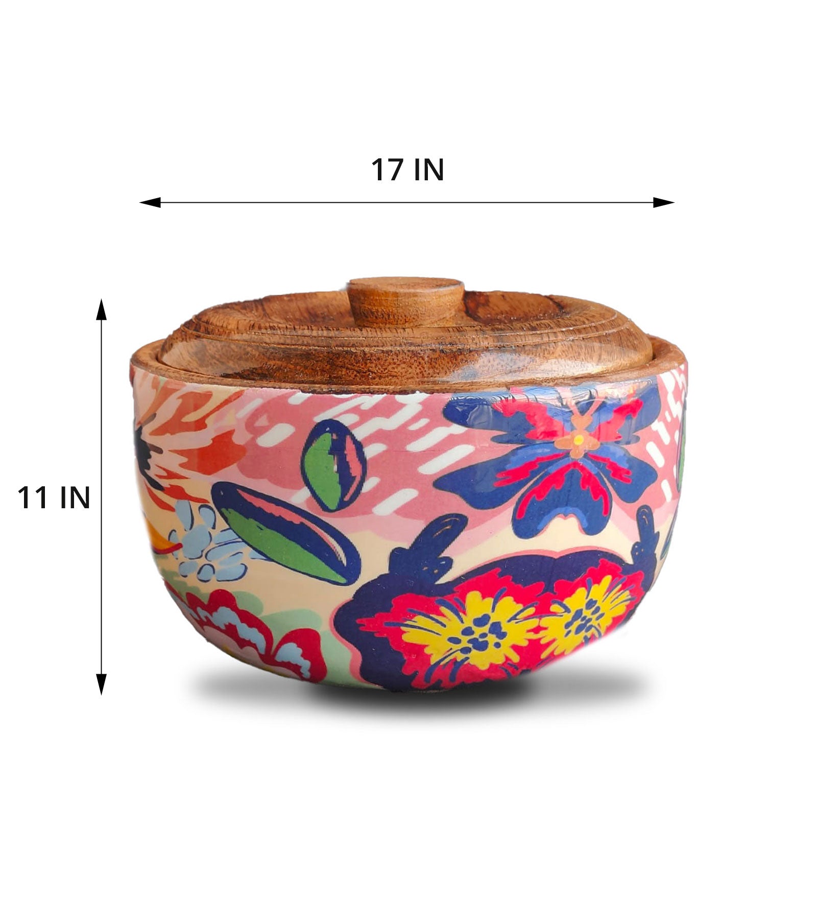 Abstract Floral Mango Wood Salad Bowl with Lid
