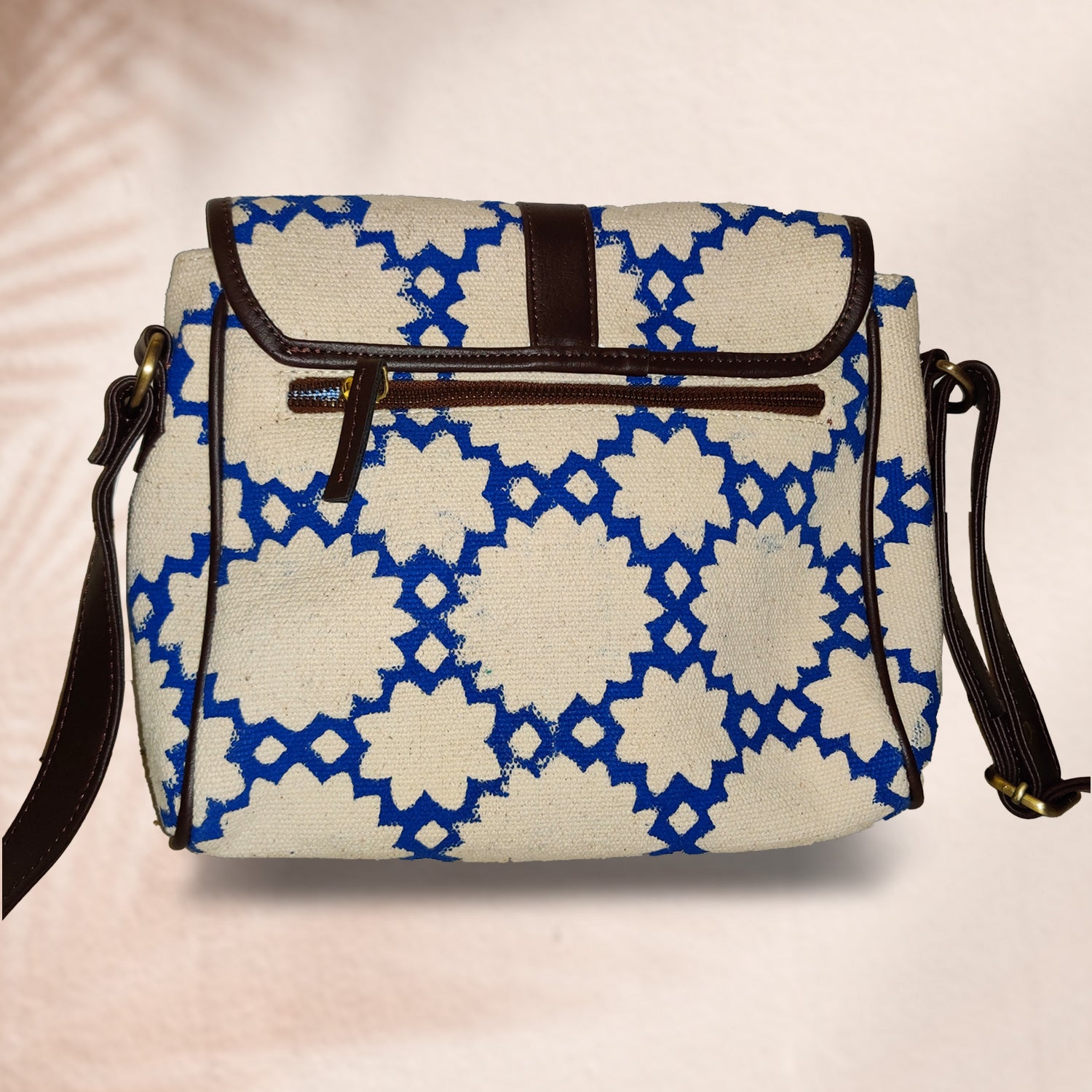 Sustainable Designer Blue Affair 100 % Cotton Sling Bag  - 10 x 10 x 3 inches | Peacoy