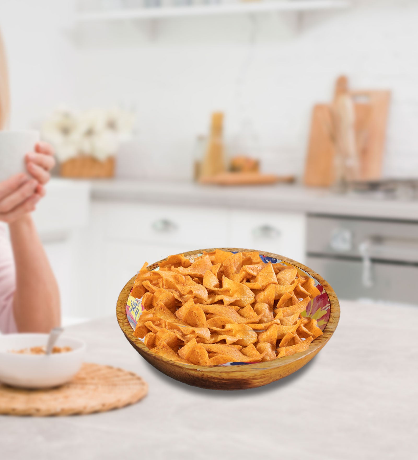 Abstract Floral Mango Wood Serving Salad Bowl