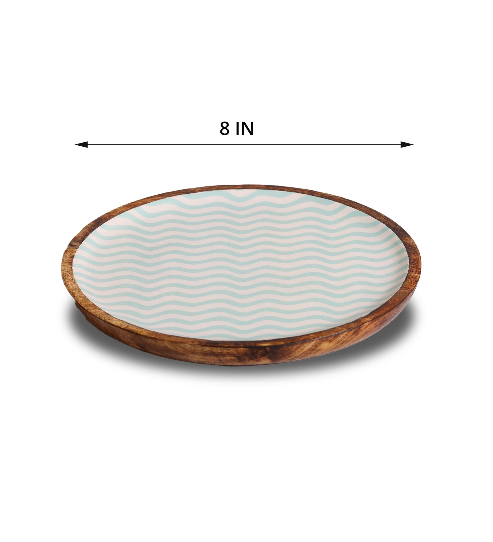Gentle Waves Sea Green Round Mango Wood Platter With Enamel Finish | Peacoy