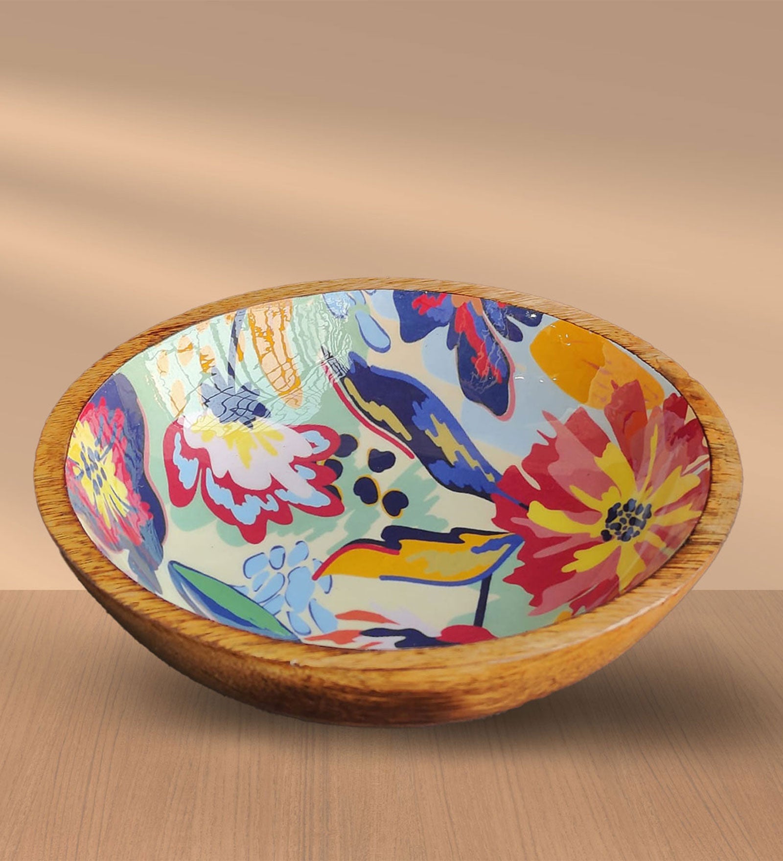 Abstract Floral Mango Wood Serving Salad Bowl