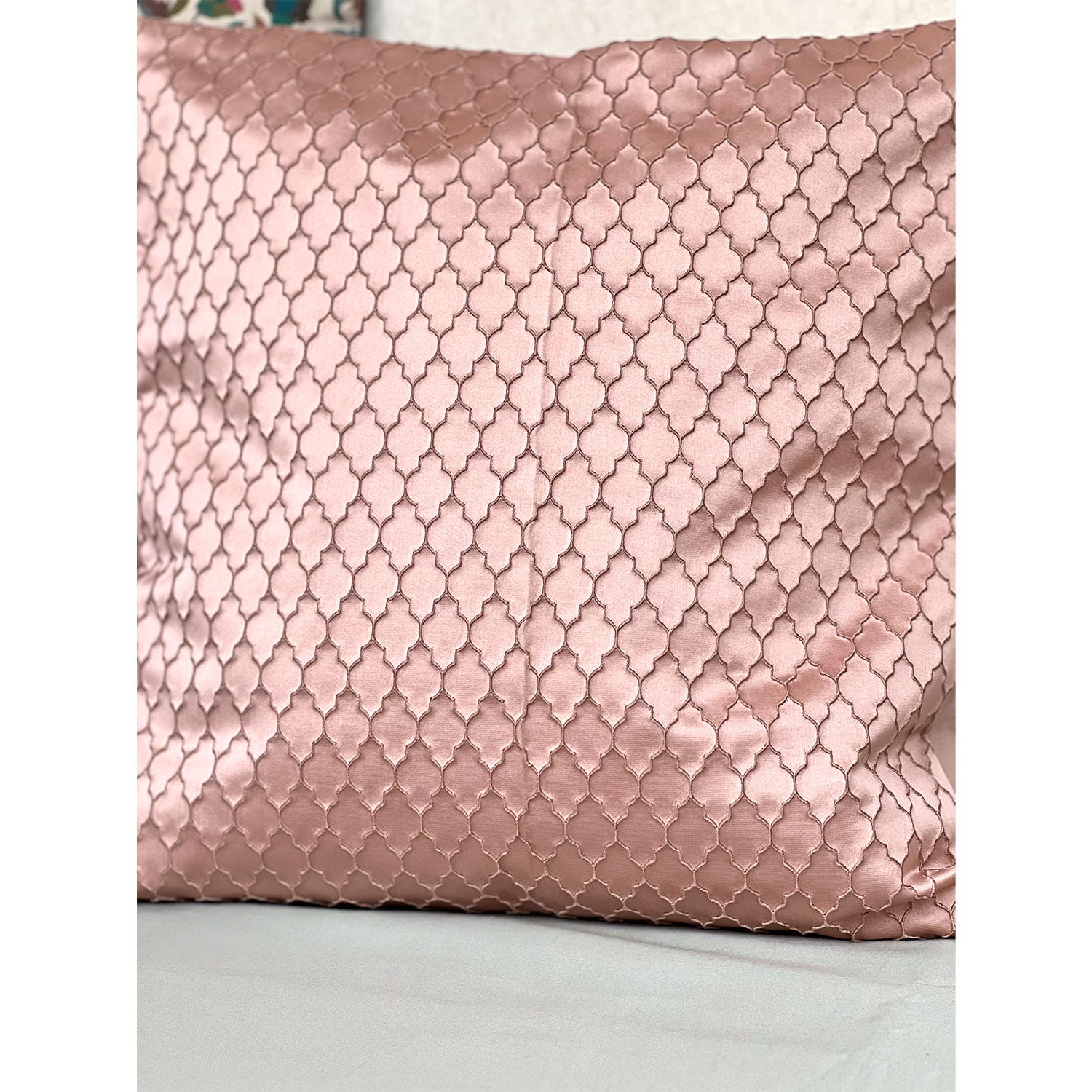 Light Beige Golden Cushion Cover - 16 x 16 inches | Heavy Silk Polyester with Pure Casement Cotton Back Side