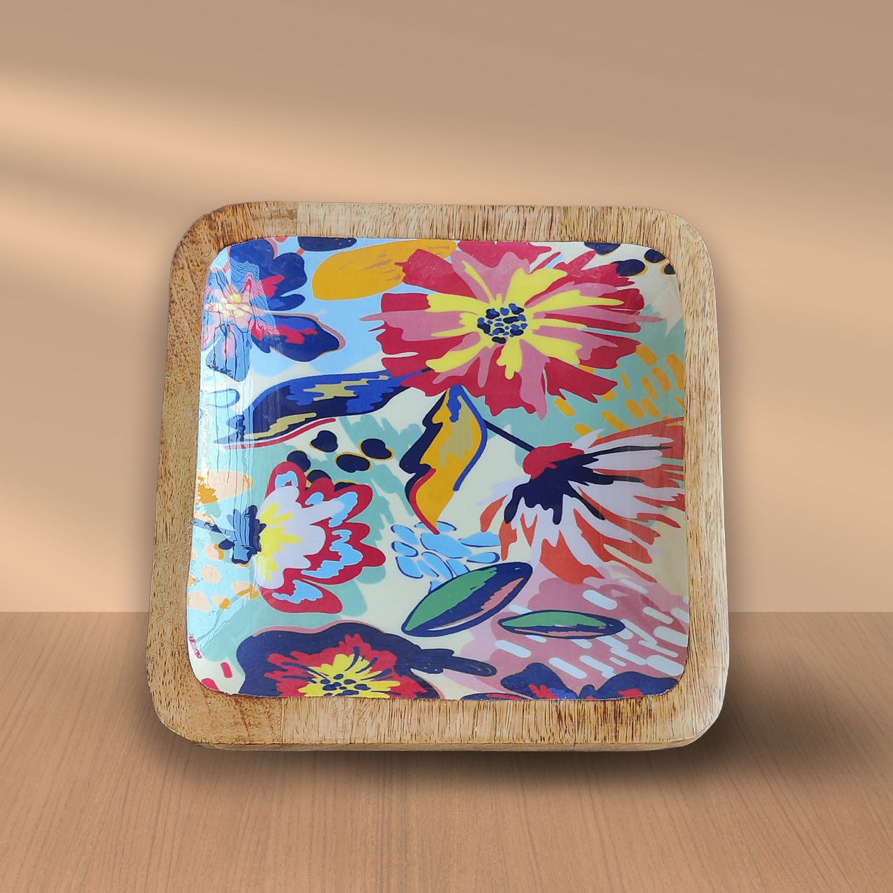 Abstract Floral Mango Wood Platter