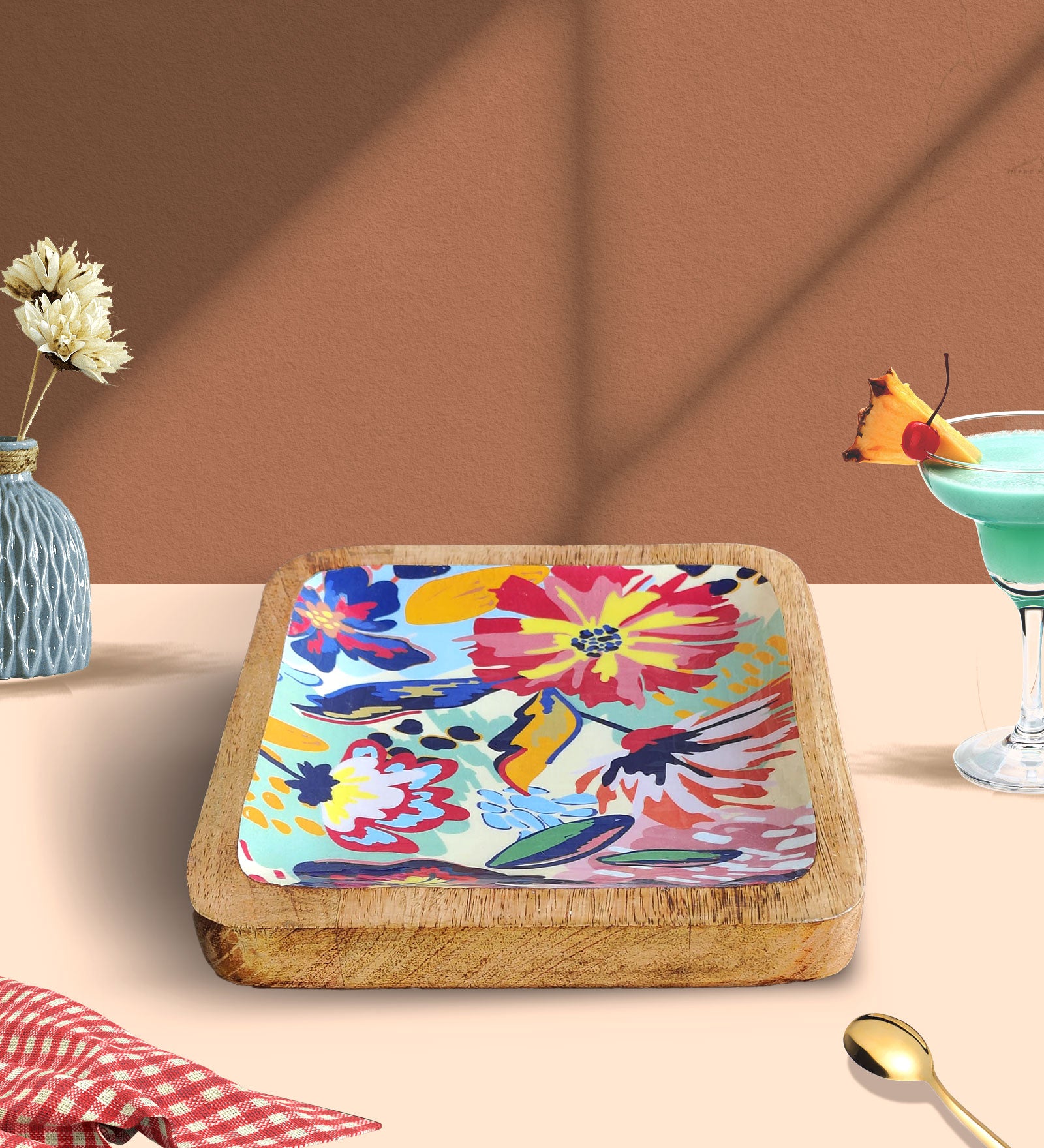 Abstract Floral Mango Wood Platter