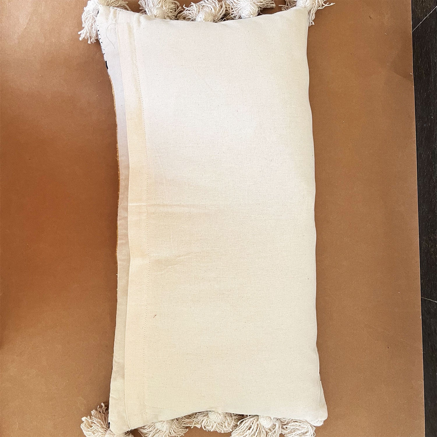 Mustard Pure Cotton Lumber pillow Cover with Bushy Cotton Tassels - 26 x 14 inches