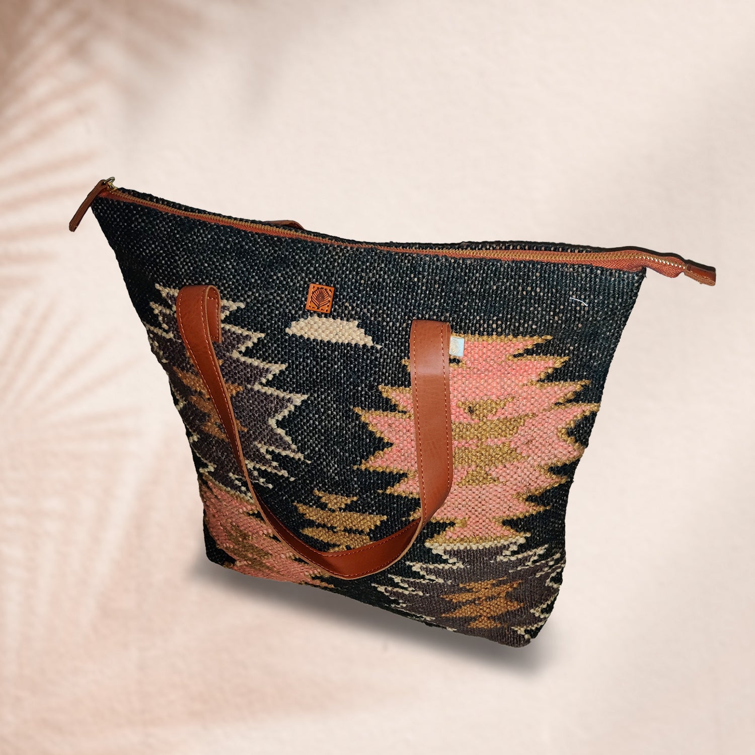 Aesthetic Fashion Kilim Jute & Cotton Handbag / Shoulder Bag - 16 x 15 x 5 inches | Peacoy