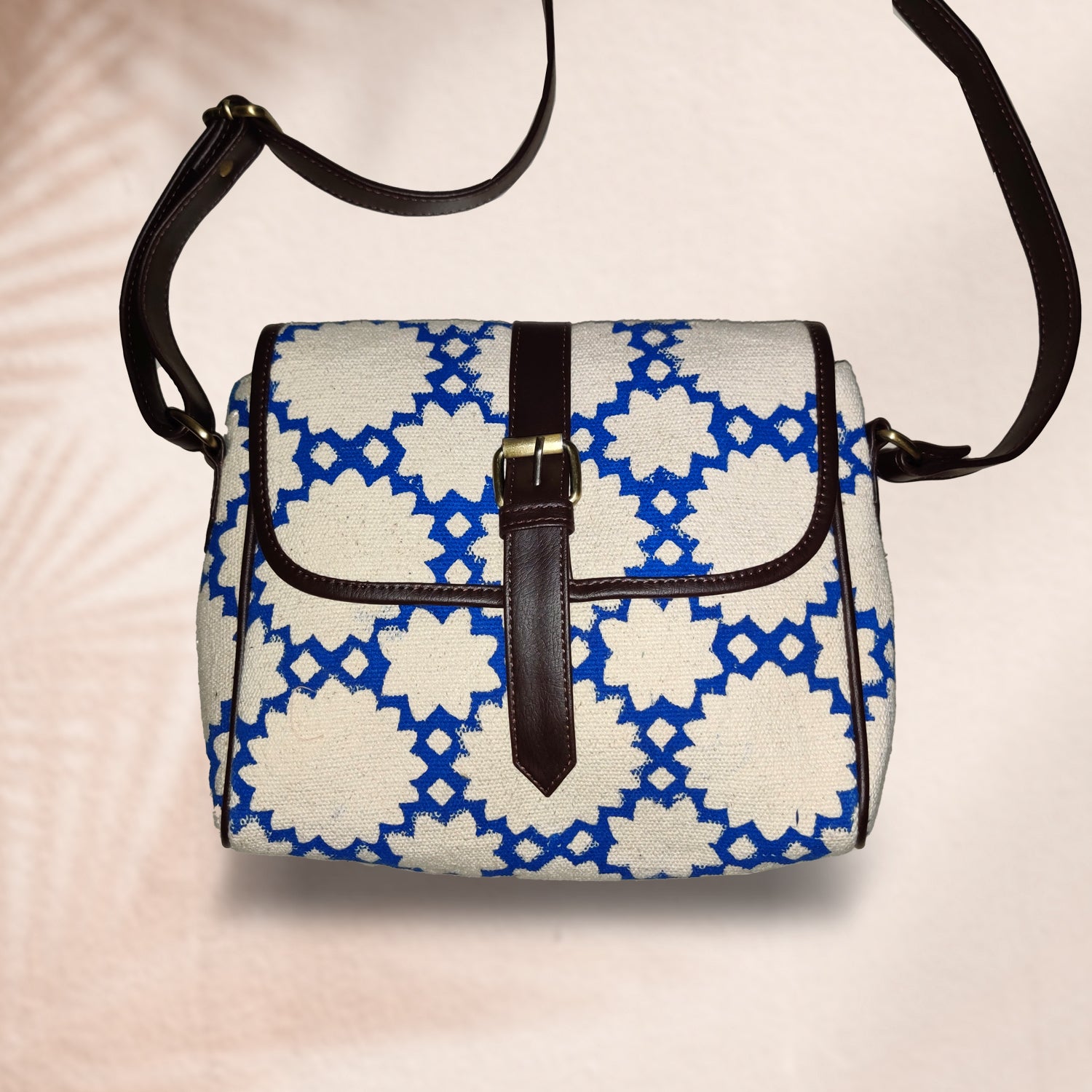Sustainable Designer Blue Affair 100 % Cotton Sling Bag  - 10 x 10 x 3 inches | Peacoy