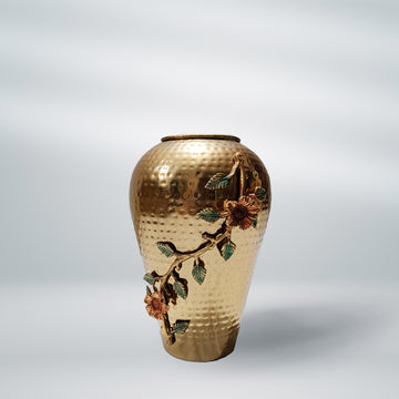 Delicate Bloom Golden Aluminium Metal Flower Vase - 12 x 8 inches | Peacoy