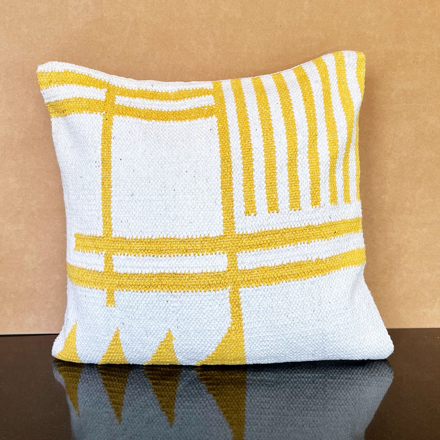 Modern White & Yellows Pure Cotton Cushion Cover - 18 x 18 inches