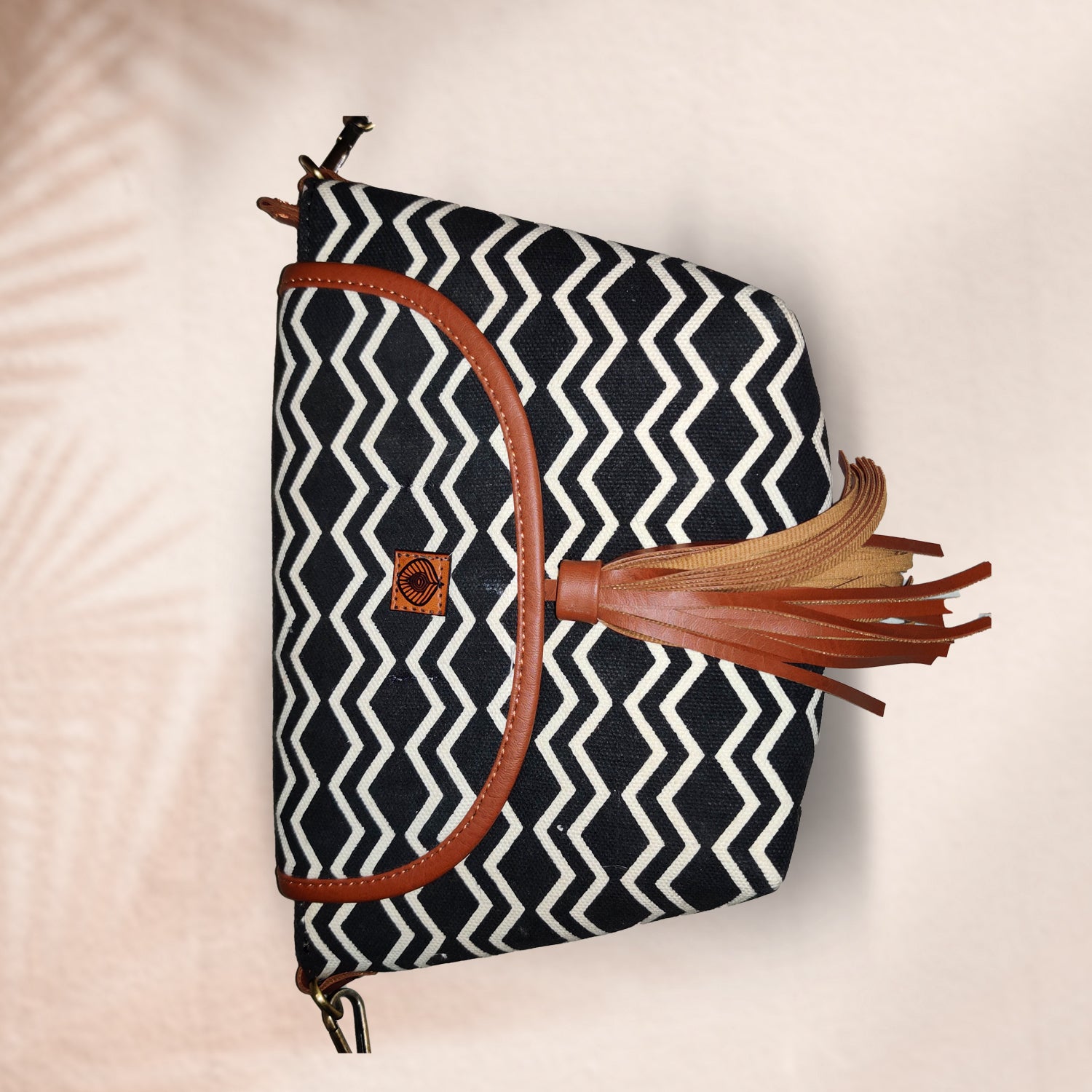 Chic Love Black & White Sustainable 100 % Cotton Sling Bag - 11 x 7 x 2 inches | Peacoy
