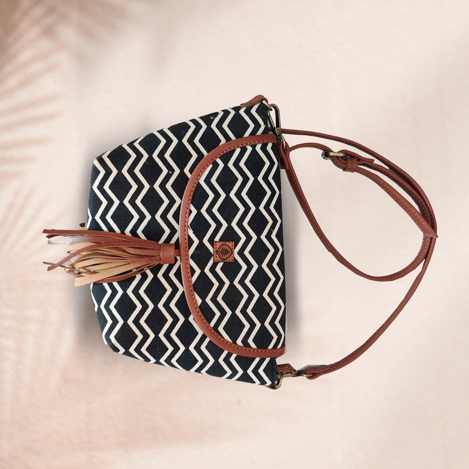 Chic Love Black & White Sustainable 100 % Cotton Sling Bag - 11 x 7 x 2 inches | Peacoy
