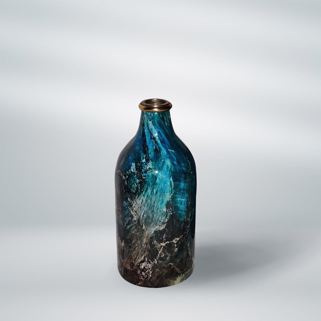 Aqua Blue Marble Look Metal Flask Vase (Set of 2 Pieces)