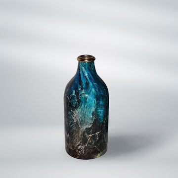 Aqua Blue Marble Look Metal Flask Vase (Set of 2 Pieces)