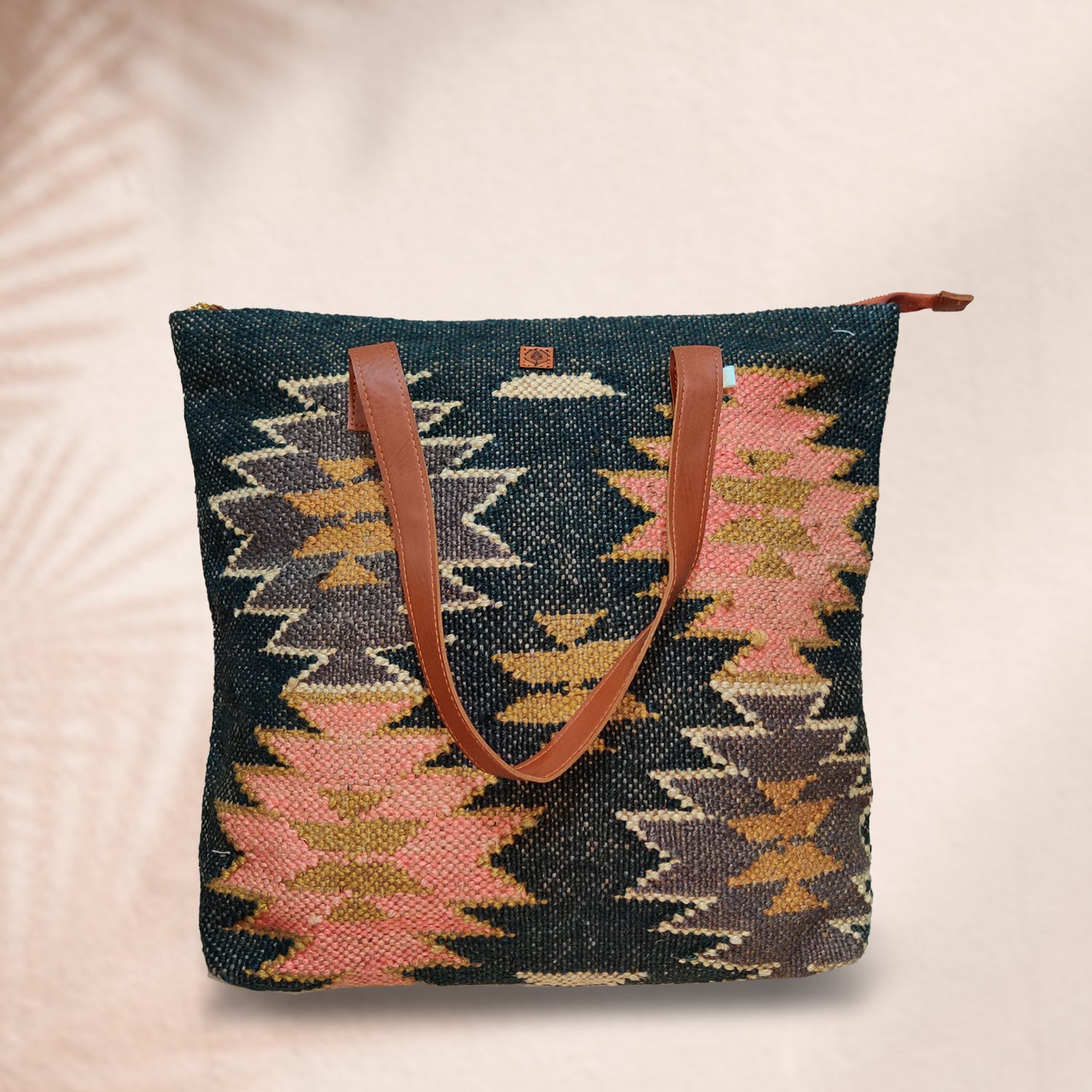 Aesthetic Fashion Kilim Jute & Cotton Handbag / Shoulder Bag - 16 x 15 x 5 inches | Peacoy