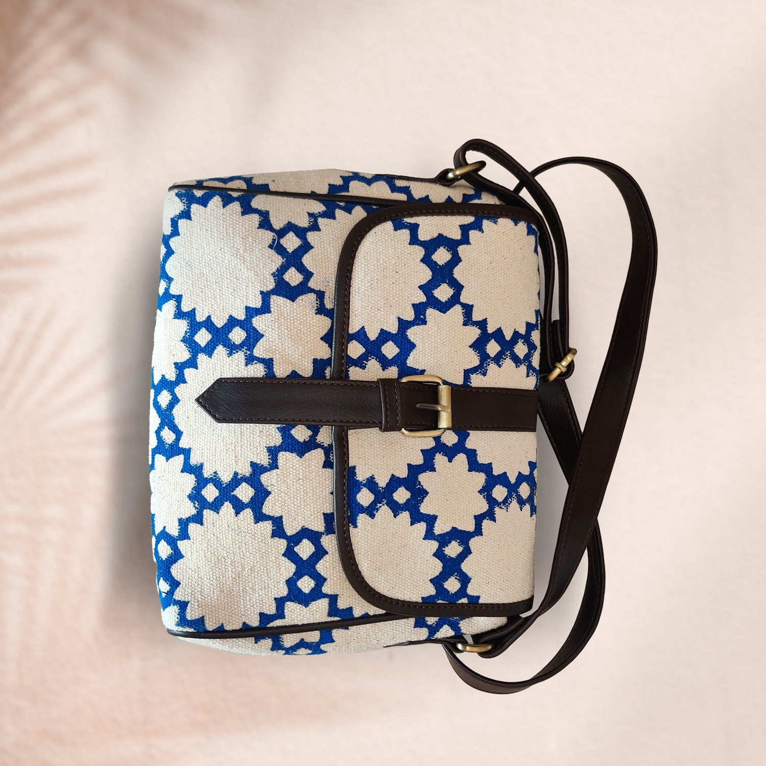 Sustainable Designer Blue Affair 100 % Cotton Sling Bag  - 10 x 10 x 3 inches | Peacoy