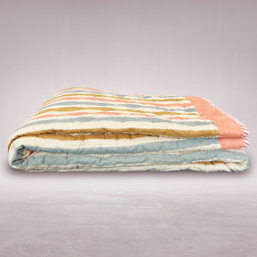 Reversible Dreamy Stripes Multicolour Soft Quilt - 90 inches x 60 inches