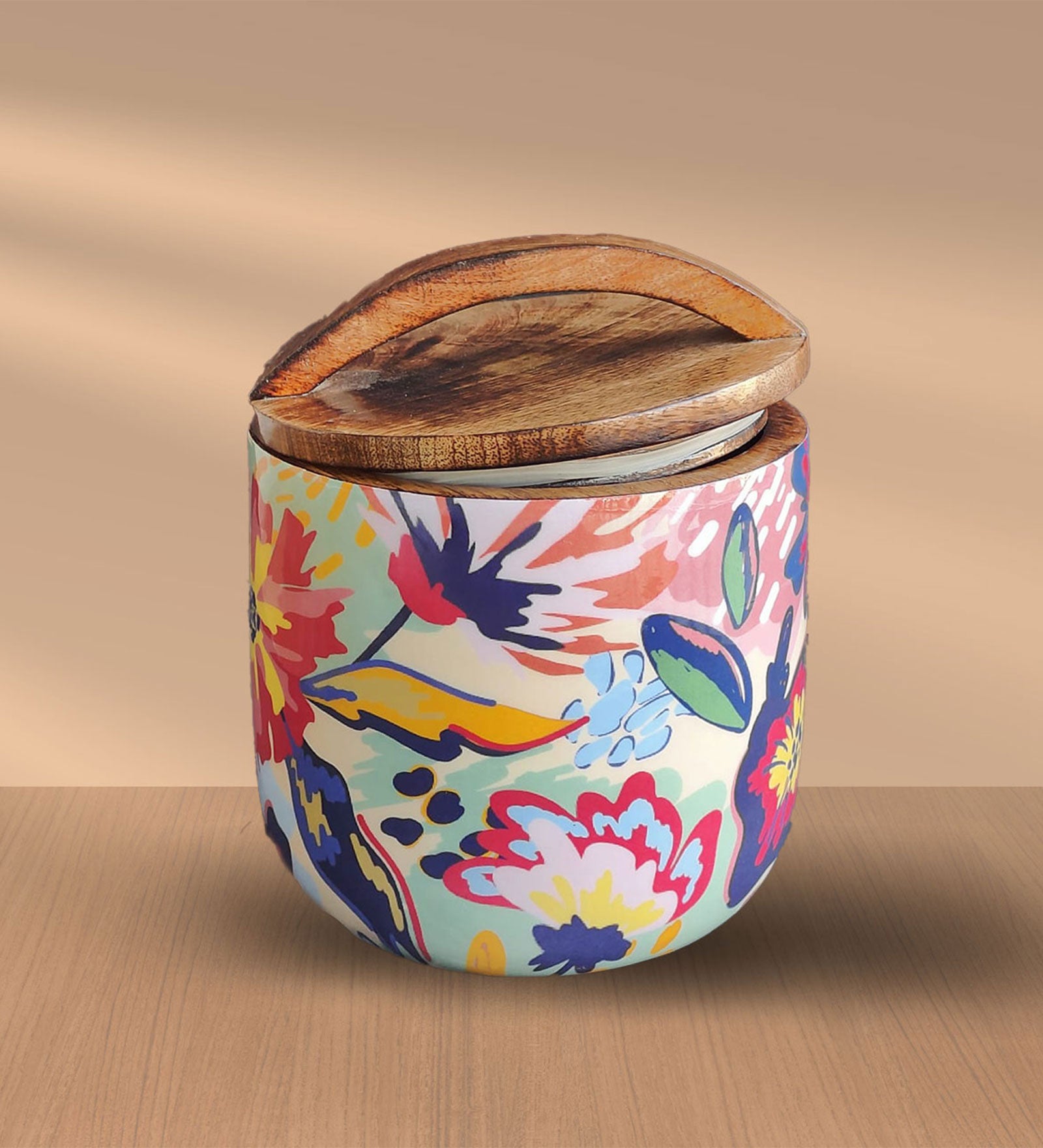 Abstract Floral Mango Wood Airtight Canister | Storage Jar