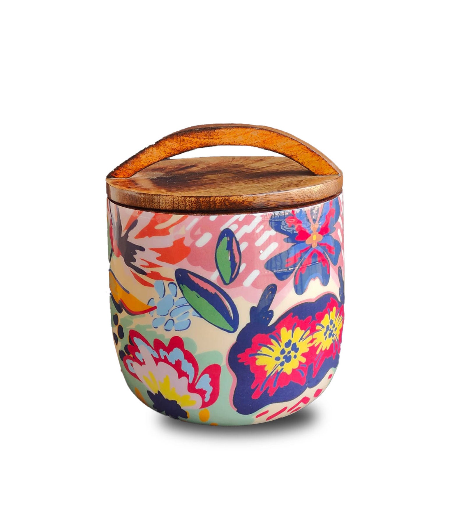 Abstract Floral Mango Wood Airtight Canister | Storage Jar