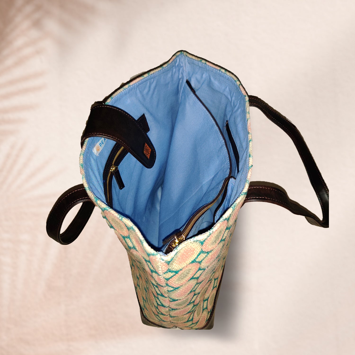 Sweet Love Pink & Green Circle Printed 100% Cotton Sustainable Hand Bag / Shoulder Bag  - 15 x 14 x 6 inches | Peacoy