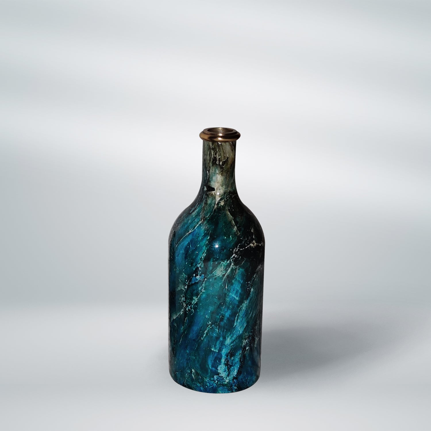 Aqua Blue Marble Look Metal Flask Vase (Set of 2 Pieces)